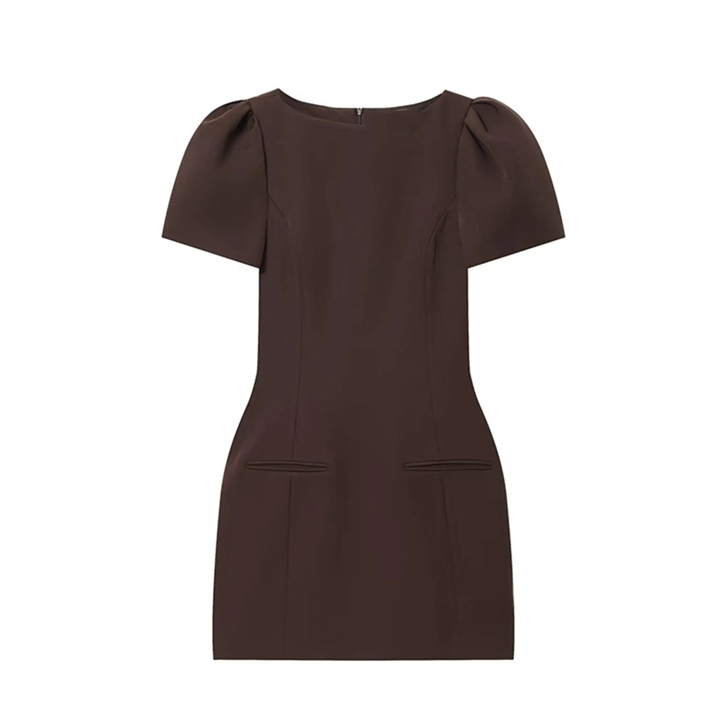 TFMLN Elegant Women Short Sleeve Mini Dress Slim Fit High Waist Short Sleeve Solid Dresses Simple Bodycon Commuter Dress