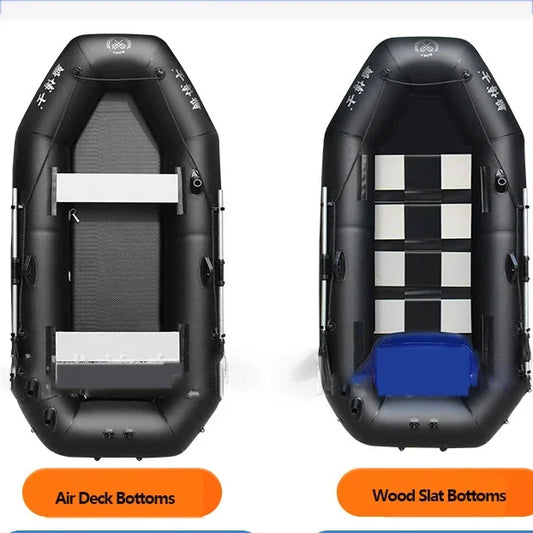 1.75~3.6m Black PVC Inflatable Boat Set Air Deck Bottom Punch Boat Raft Fishing Rubber Dinghy Inflatable Clip Net Fishing Kayak