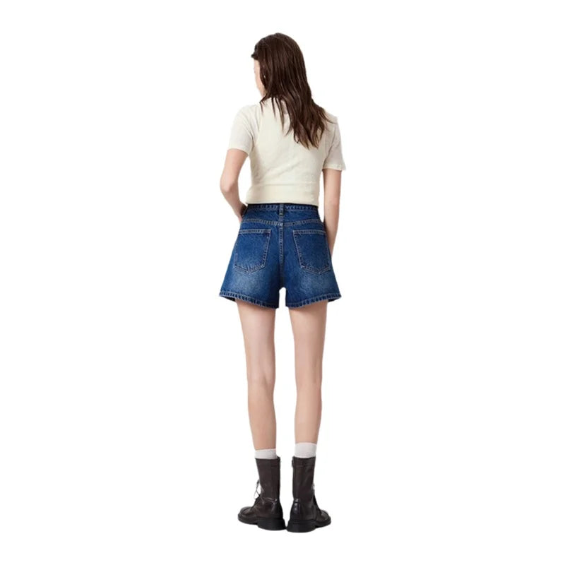 Blue A-Line Loose Fit Thin Denim Shorts Women's Summer Style High Waist Short Pants Casual Celebrity Fashion Jeans Cotton