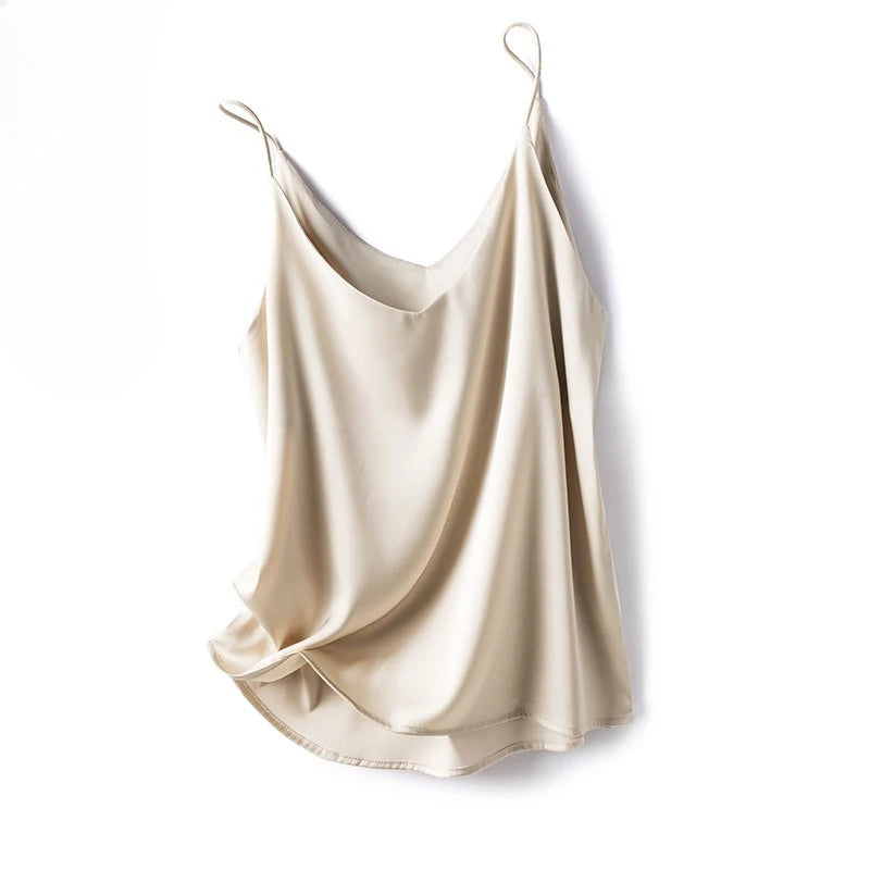 Summer Satin Women Camisole Sexy Sleeveless V-Neck Solid Spaghetti Strap Tank Tops French Fashion Soft Bottoming Shirt Innerwear