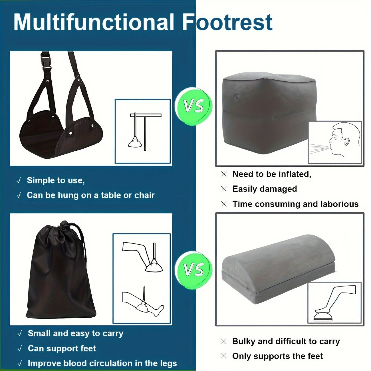 2Pcs Airplane Foot Hammock, Foot Rest, Airplane Travel Footrest, Flight Leg Hammock Hanger Sling, Portable Travel Accessories