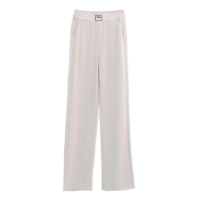 2026 New Women's Loose Straight Leg Pants in Apricot Color, Elastic Waist Modal Casual Pants, Black Wide Leg Pants