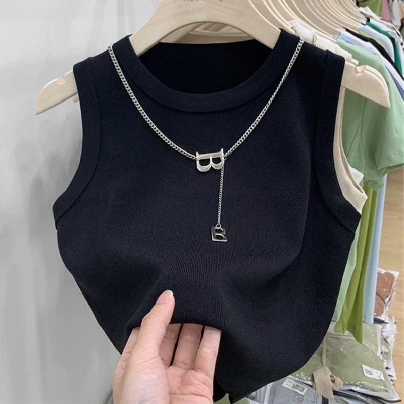 Sleeveless Knitted Striped Crop Tops 2026 Spring Summer Women Tank Tops Female Elastic Slim Casual Vests Color Blocking Camis
