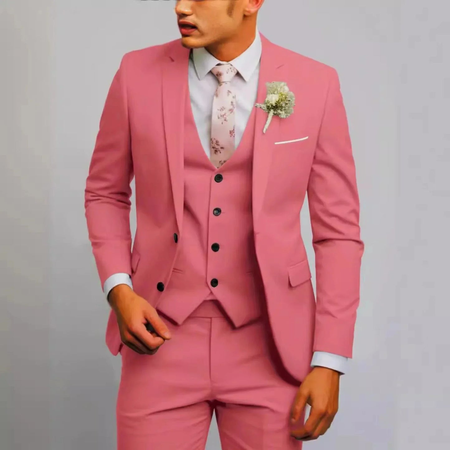 Casual Men's Suits Slim Regular Fit 3 Piece Elegant Tuxedos Notch Lapel Blazer Vest Pants for Evening Party Formal Wedding