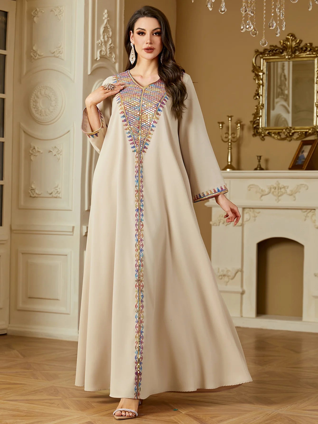 Elegant Dresses Women's Embroidery Long Sleeve Evening