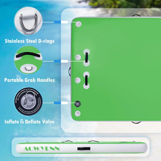 ACWYENN Inflatable Floating Dock for Lakes, Floating Island Raft for Pool Beach Ocean Boat (Green, 8 * 6 FT)