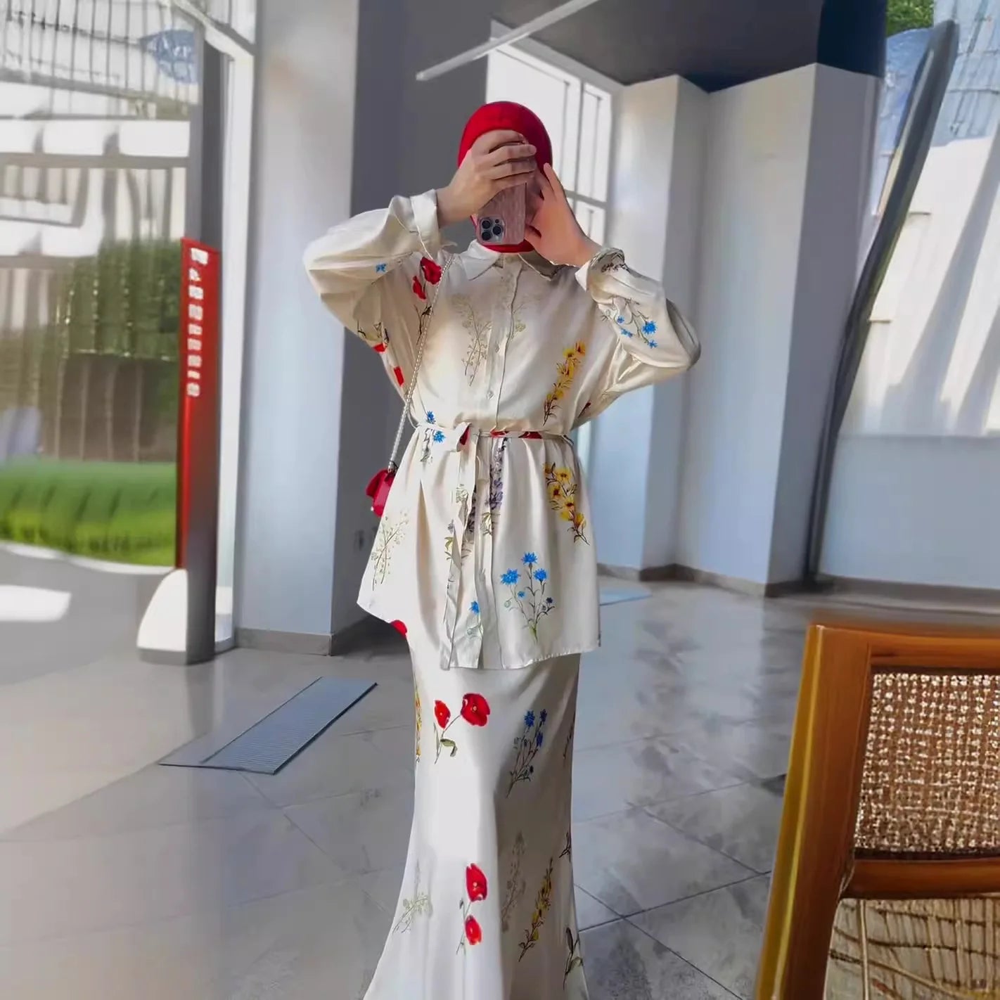 2 Piece Set Jalabiya Dubai Islam Lace Up Top Outfits Ensemble Abayas