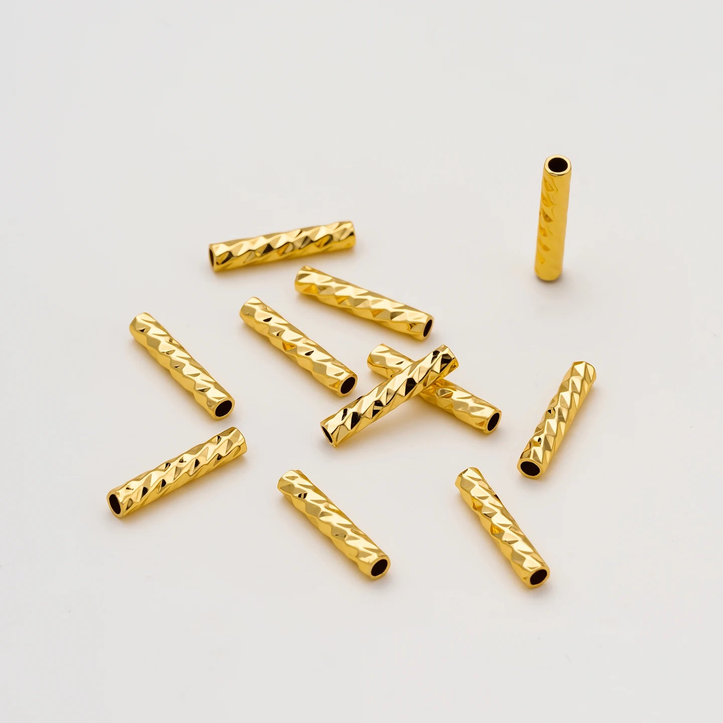 5Pcs 18K Gold Plated Brass Straight Tube Jewelry Supplies For DIY Bracelet Making StripeTubes Accessories