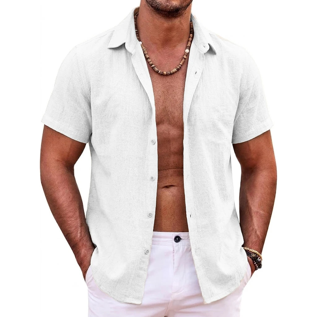Mens Summer Hawaiian Short Sleeve Shirts Cotton Linen Lapel Tops Casual Breathable Beach and Gym Tees Plus Size for Men Tops