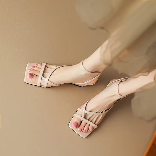 Luxury Rome Black High Heels Sandals Women 2026 Summer Square Toe Gladiator Sandalias Woman Ankle Straps Thick Heeled Pumps