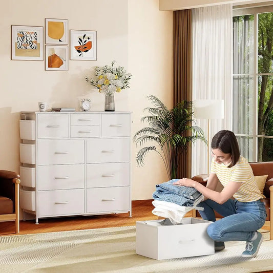 White Wooden Top Chest with Side Drawers, Hooks for Bedroom, Living Room, or Hallway