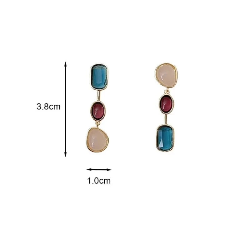 Asymmetric Colorful Resin Earrings for Women Retro Contrast Geometric Dangle Earrings High Quality Wholesale