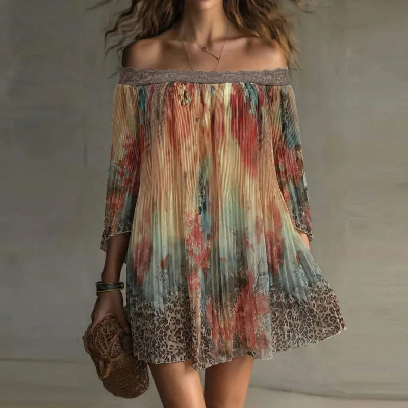 Spring Elegant Colorful Print A-Line Party Dresses Woman
