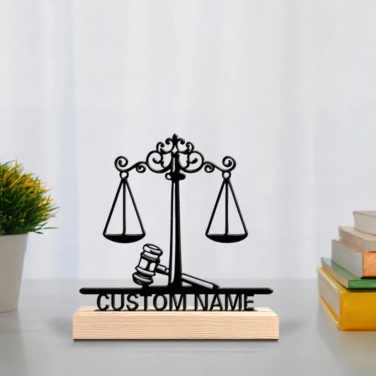 1pc Fashion personalized custom Balance Fairness Trial Metal statues Metal Art with Wooden Base suitable for lawyer gifts office