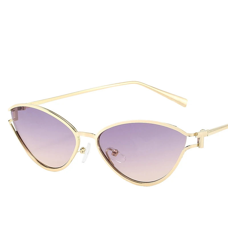 Brand Small Cat Eye Sunglasses Women Luxury 2042 Unique Metal Frame Brown Sun Glasses Trendy UV400 Eyewear Shades Vintage