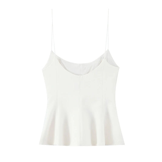 Willshela Women Fashion Solid Pleated Backless Side Zipper Tops Vintage Thin Straps Square Collar Female Chic Lady Camis
