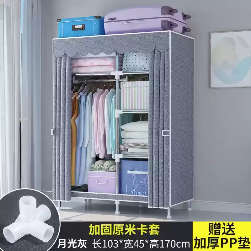 Portable Fabric Closet, Multi-Tier Steel Wardrobe, Rust-Resistant Compact Cabinet Waterproof Storage Organizer with Multi-Color