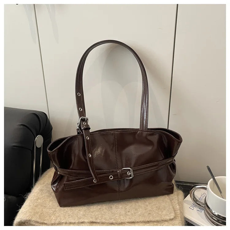 Large Capacity Women's Shoulder Bag Tote Commuter Bag Simple Vintage Cross-Border New Style Bag Versatile Sensation 2025