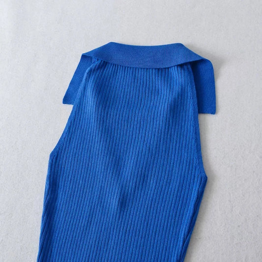 French Style Vintage Polo Collar Sleeveless Knitted Dress Solid Color Bodycon Wrap Mini Dress Outfits 2026 New Summer Women