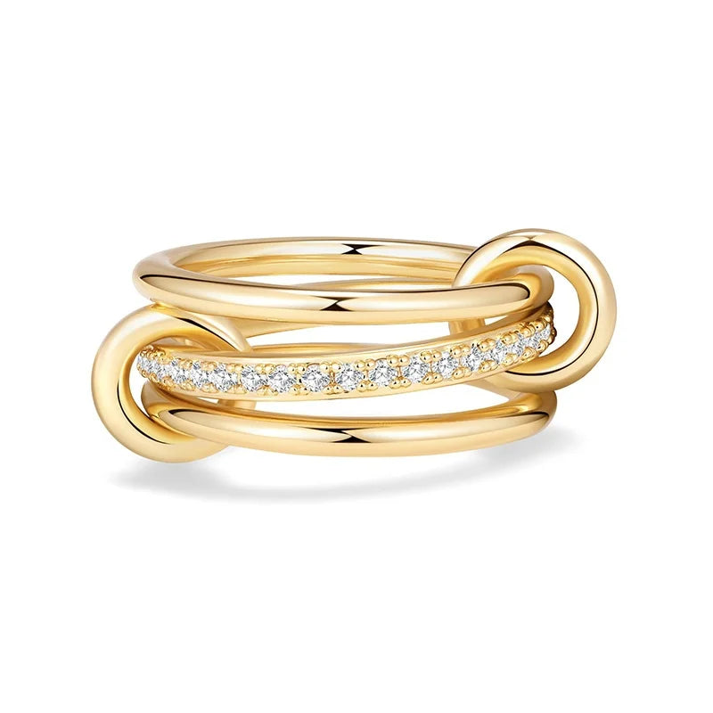 Stainless Steel Gold-Plated Zircon Three-Layer Stacked Round Ring For Women Non Tarnish Interlocked Rings Set Trend Jewelry Gift