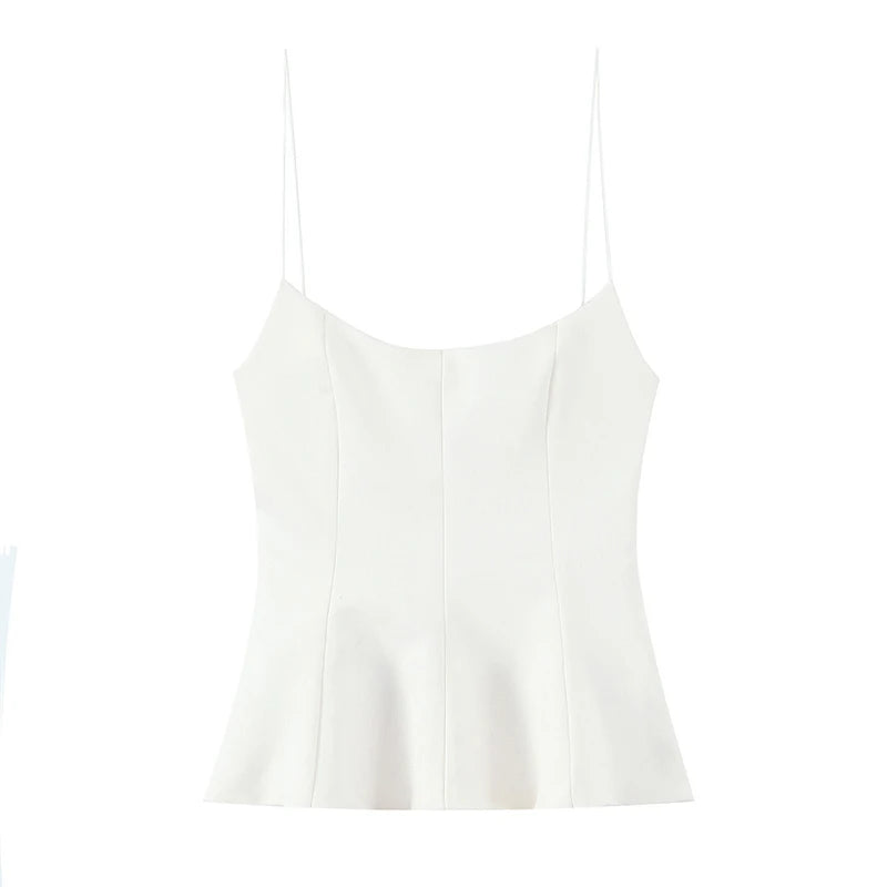 Willshela Women Fashion Solid Pleated Backless Side Zipper Tops Vintage Thin Straps Square Collar Female Chic Lady Camis