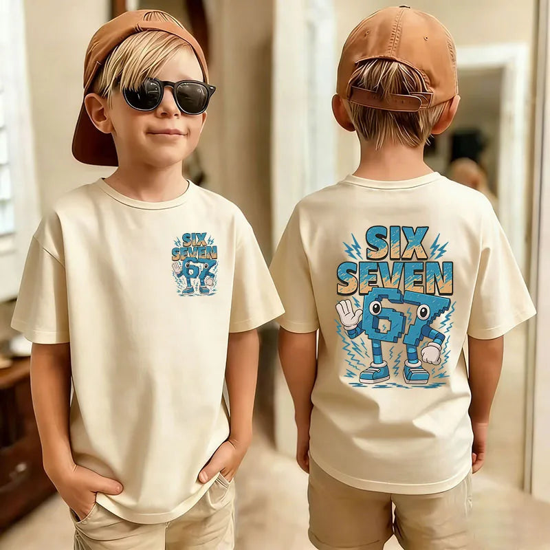 Cute Funny Six Seven Italian Brainrot 67 Number Graphic Print T-Shirt Boy/Girl Summer Short Sleeved Kids Tshirt Top Fan Gifts