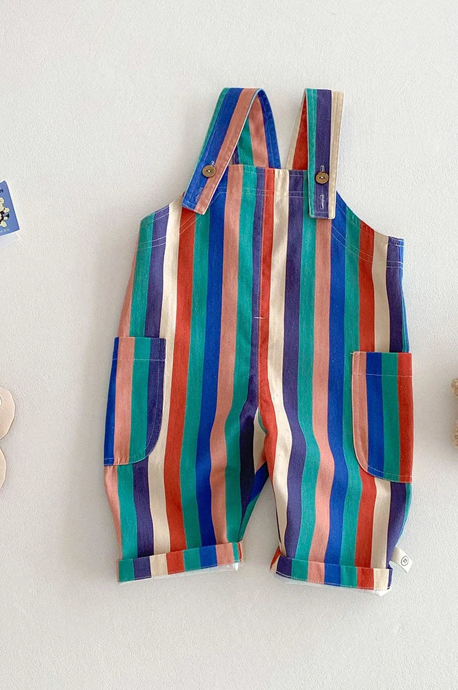 Unisex Spring New Kids Clothes Fashion Overalls Polk Dot Jumpsuits Striped Overalls Children Play Suit