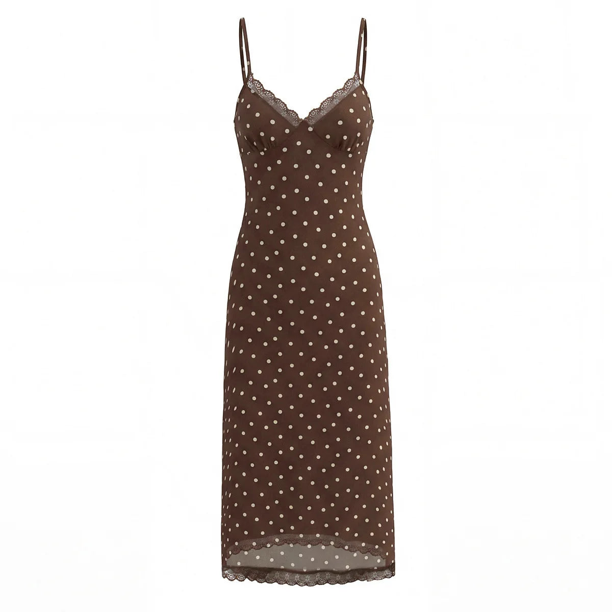 New Fashion Elegant Polka Dot V Neck Lace Patchwork Sleeveless Cami Backless Dress Summer Casual Commute Wear 2026