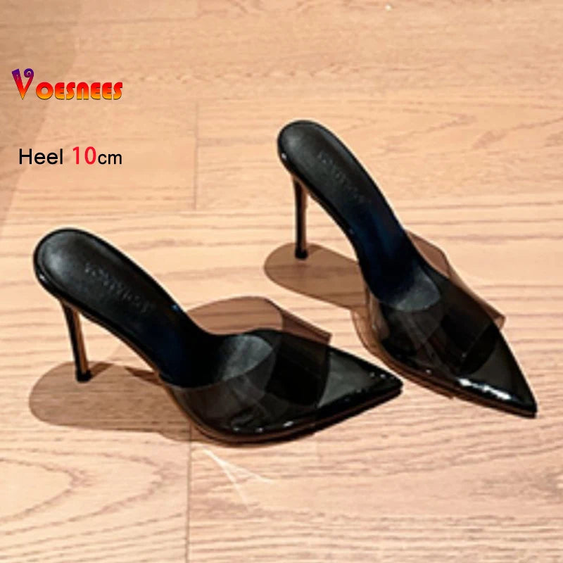 Pointed Toe Slippers For Ladies Fashion Leopard Print 2026 Summer Mules Shoes 10CM Thin High Heels Elegant Women Suede Sandals