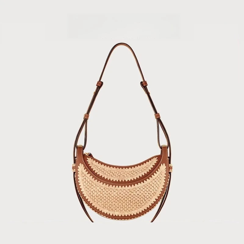 Women’s Woven Tote Bag, Large Capacity Straw Beach Handbag, Simple Casual Shoulder Bag for Summer