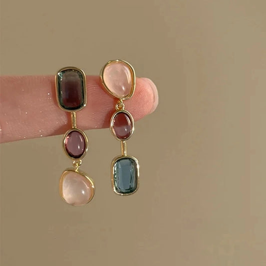 Asymmetric Colorful Resin Earrings for Women Retro Contrast Geometric Dangle Earrings High Quality Wholesale