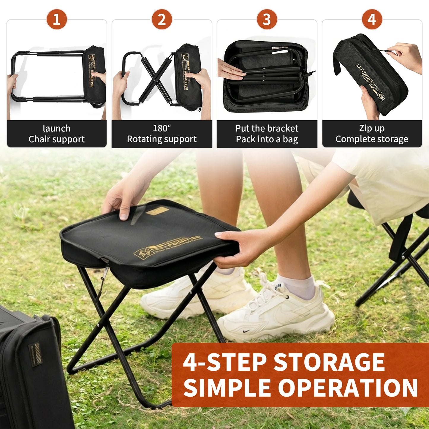 PRIMITIVE Portable Folding Stool Camping Outdoor Hiking Ultralight Foot Stool Travel Foldable chair Picnic Fishing Seat Tools