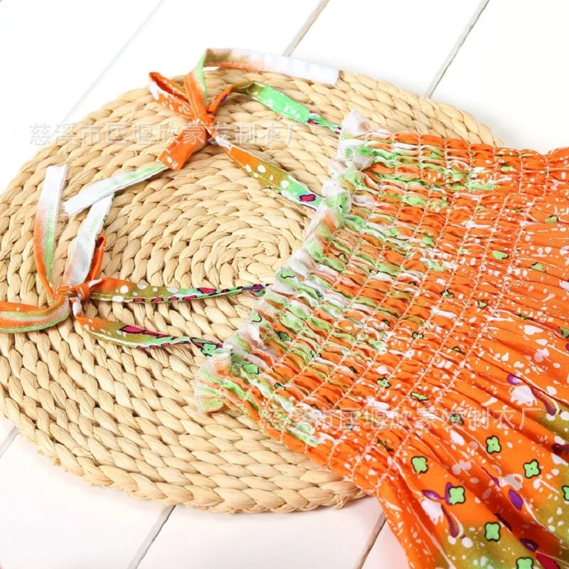 Floral Dress Sling Ruffles Bohemian Beach Princess Dresses for Girl Clothing