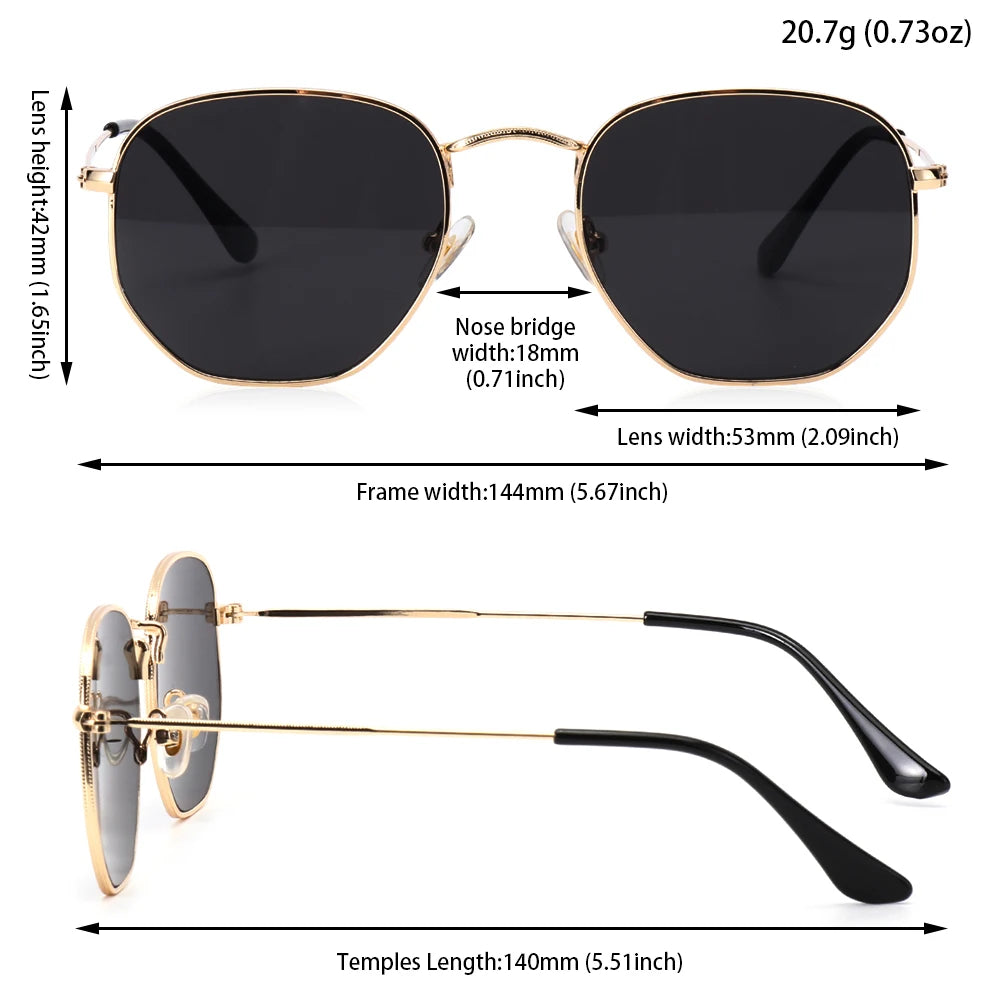 2021 Vintage Hexagon Sun Glasses Women Small Square Sunglases Men Metal Frame Driving Fishing Glasses UV400 Protection Eyewear