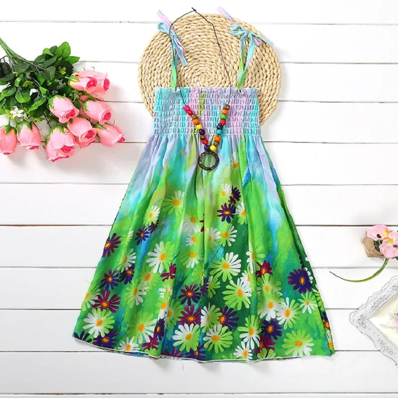 Floral Dress Sling Ruffles Bohemian Beach Princess Dresses for Girl Clothing