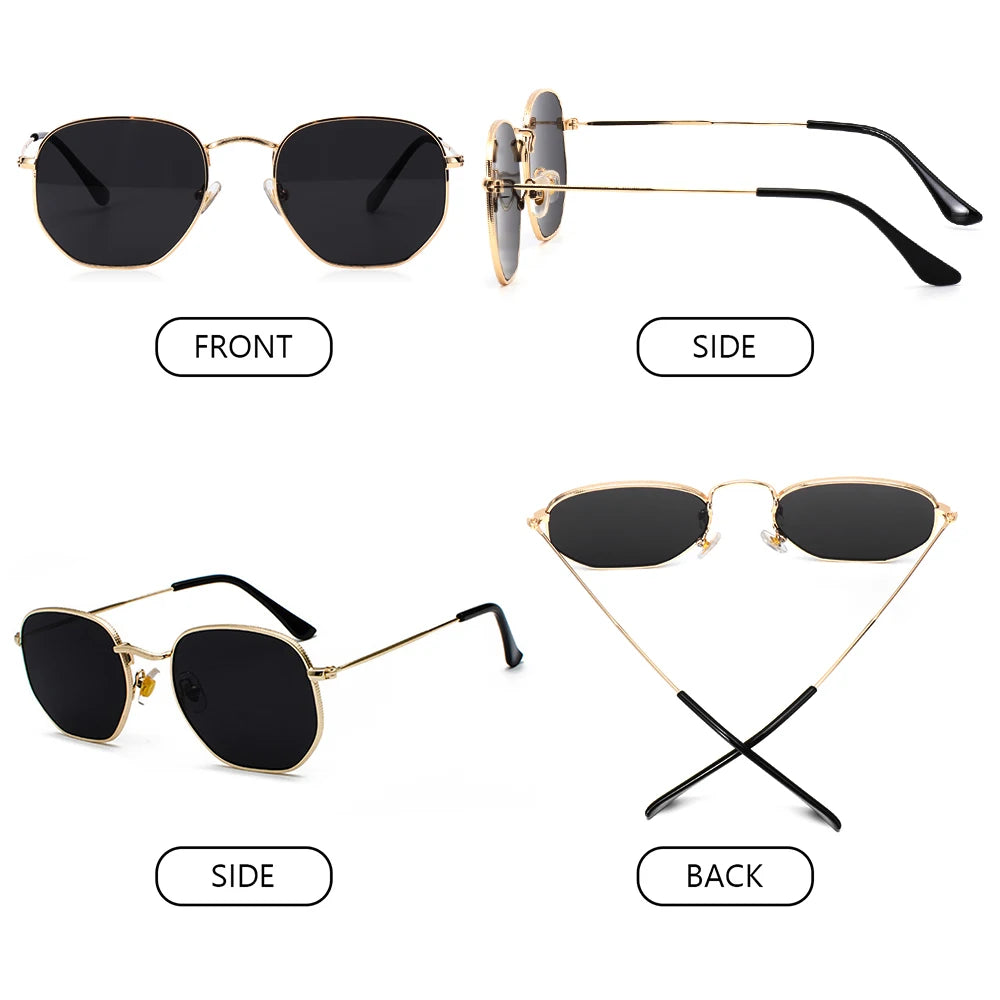 2021 Vintage Hexagon Sun Glasses Women Small Square Sunglases Men Metal Frame Driving Fishing Glasses UV400 Protection Eyewear