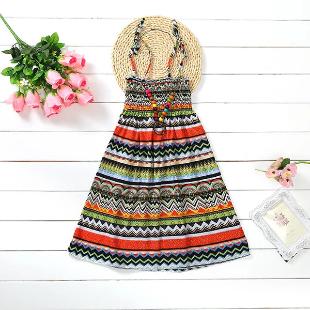 Floral Dress Sling Ruffles Bohemian Beach Princess Dresses for Girl Clothing