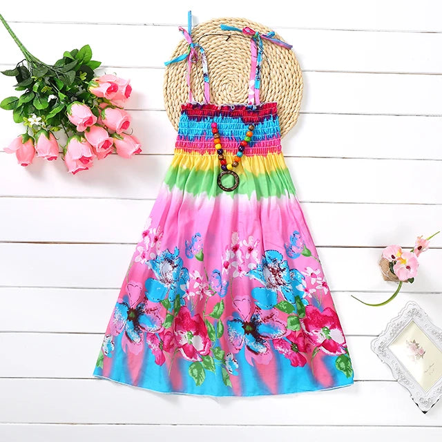 Floral Dress Sling Ruffles Bohemian Beach Princess Dresses for Girl Clothing