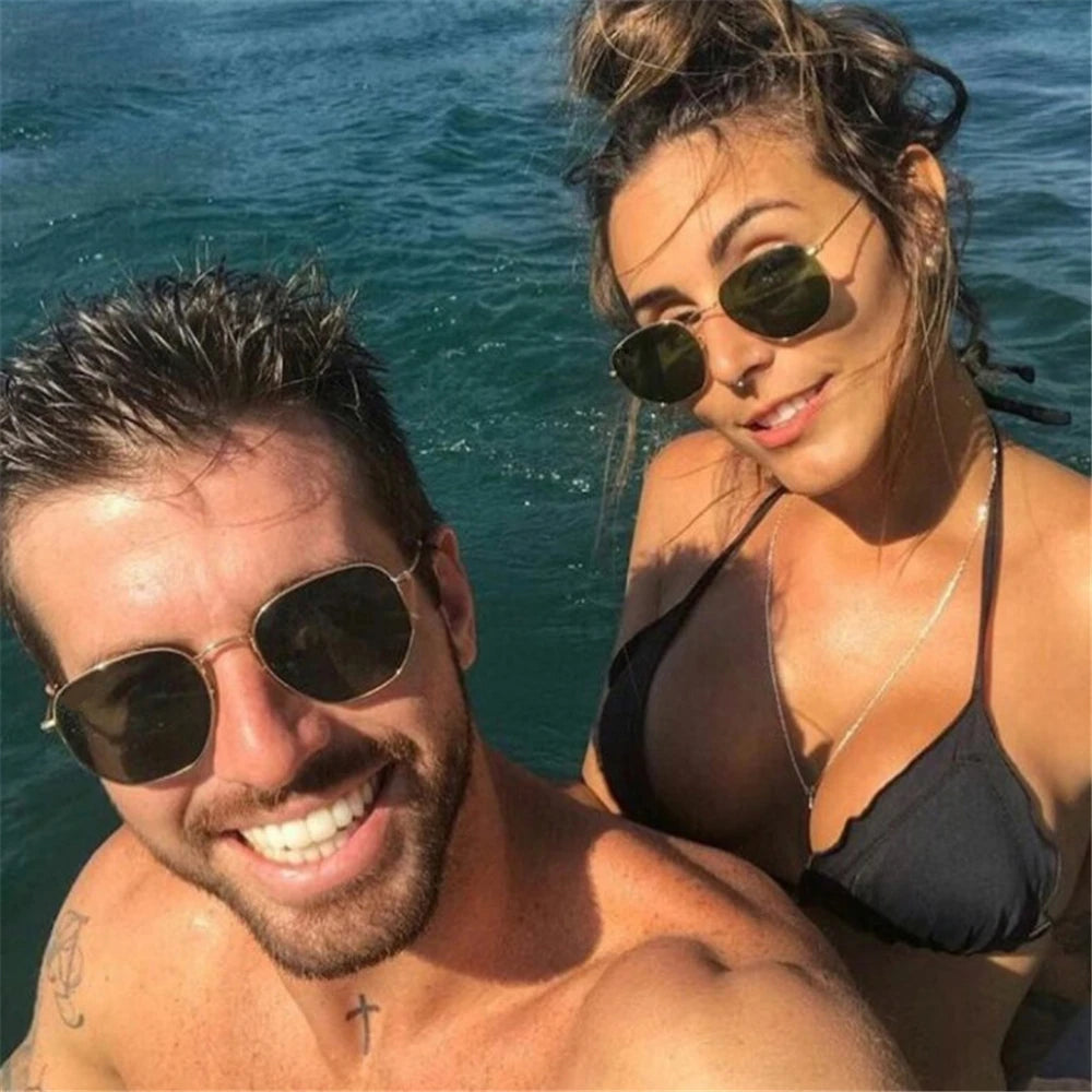 2021 Vintage Hexagon Sun Glasses Women Small Square Sunglases Men Metal Frame Driving Fishing Glasses UV400 Protection Eyewear
