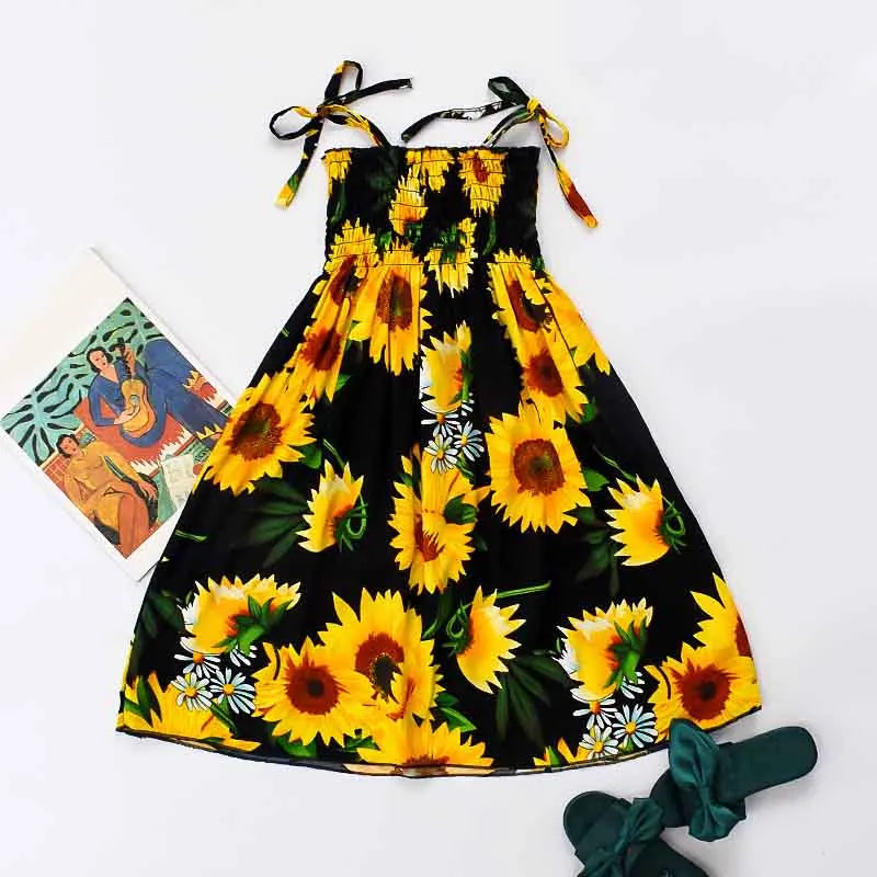 Floral Dress Sling Ruffles Bohemian Beach Princess Dresses for Girl Clothing