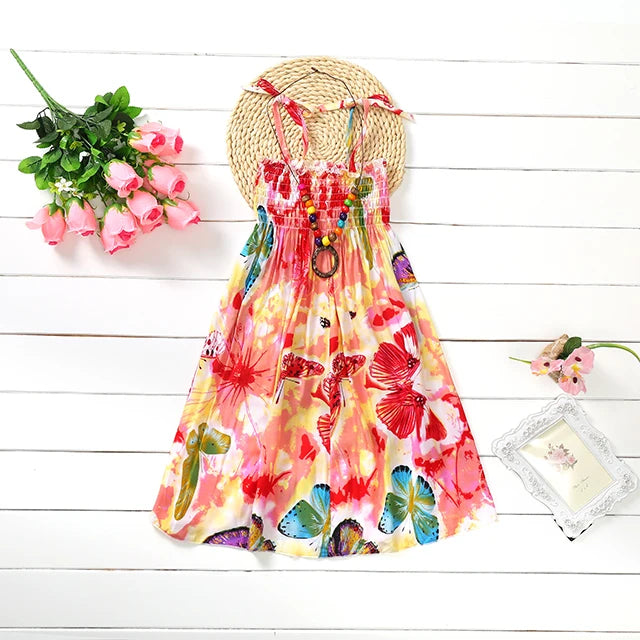 Floral Dress Sling Ruffles Bohemian Beach Princess Dresses for Girl Clothing