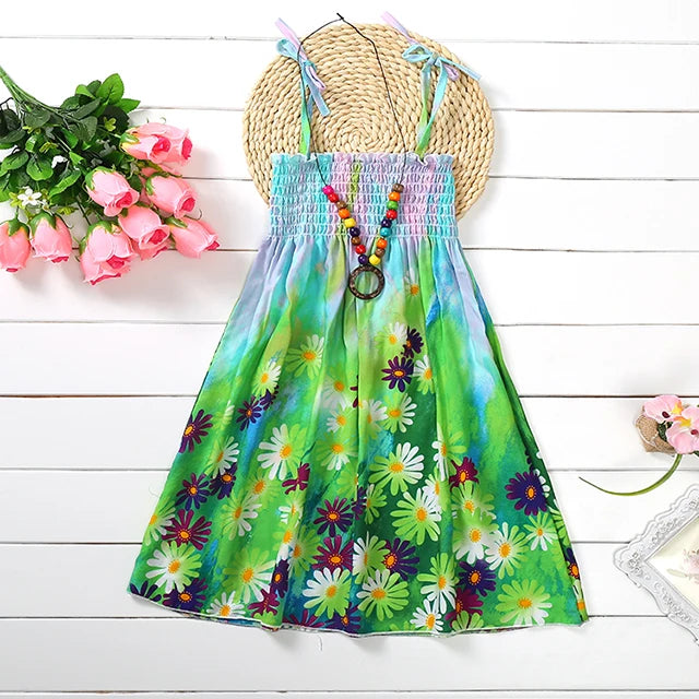 Floral Dress Sling Ruffles Bohemian Beach Princess Dresses for Girl Clothing
