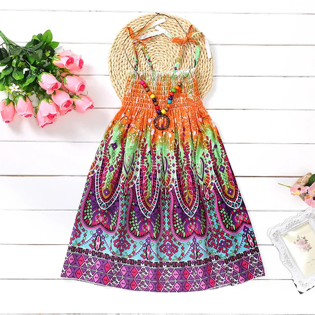 Floral Dress Sling Ruffles Bohemian Beach Princess Dresses for Girl Clothing