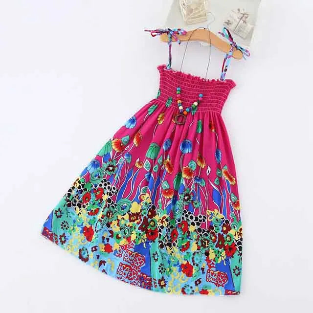 Floral Dress Sling Ruffles Bohemian Beach Princess Dresses for Girl Clothing
