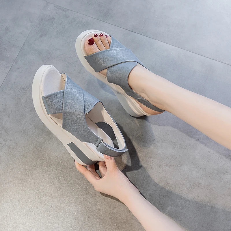 GKTINOO Genuine Leather Wedges Sandals For Women High Heels Platform Sandals Summer Casual Shoes 2026 Sandalias Mujer