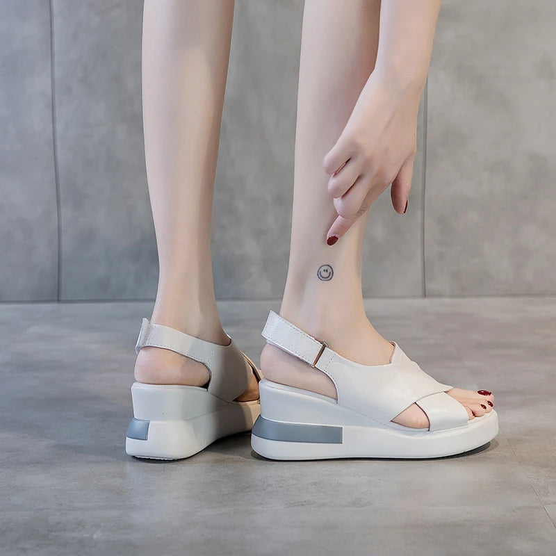 GKTINOO Genuine Leather Wedges Sandals For Women High Heels Platform Sandals Summer Casual Shoes 2026 Sandalias Mujer