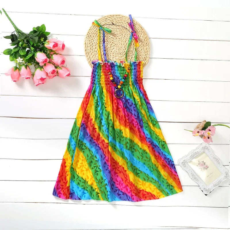Floral Dress Sling Ruffles Bohemian Beach Princess Dresses for Girl Clothing