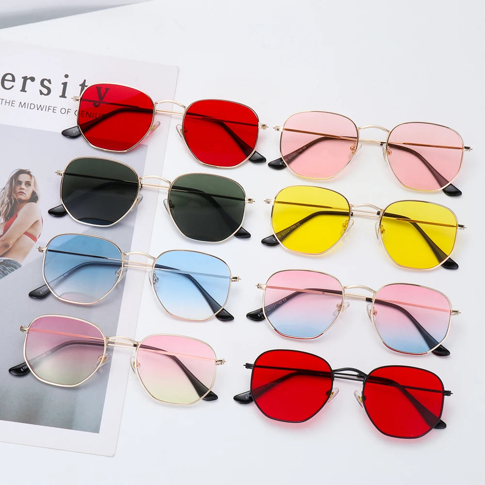 2021 Vintage Hexagon Sun Glasses Women Small Square Sunglases Men Metal Frame Driving Fishing Glasses UV400 Protection Eyewear