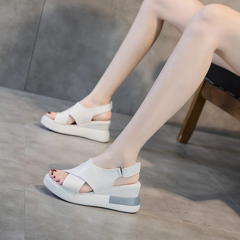 GKTINOO Genuine Leather Wedges Sandals For Women High Heels Platform Sandals Summer Casual Shoes 2026 Sandalias Mujer