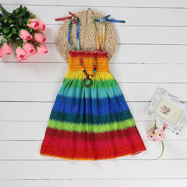 Floral Dress Sling Ruffles Bohemian Beach Princess Dresses for Girl Clothing